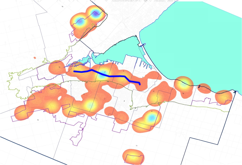 2016 Building Permit Activity by Dollar Value, with LRT Corridor Superimposed