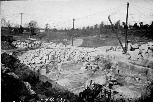Figure 2: The Bedford quarry in Indiana Limestone (Plate XXVIII in Merrill, Stones for Building and Decoration, 1903).