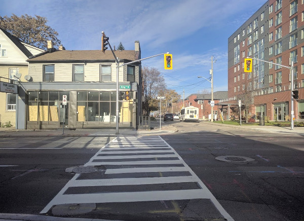 New zebra crosswalk on the west side of Pearl at King