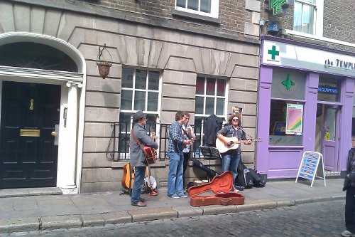 A band performs in Temple Bar