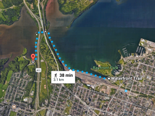 Map: Waterfront Trail between Princess Point and Bayfront Park (Image Credit: Google Maps)