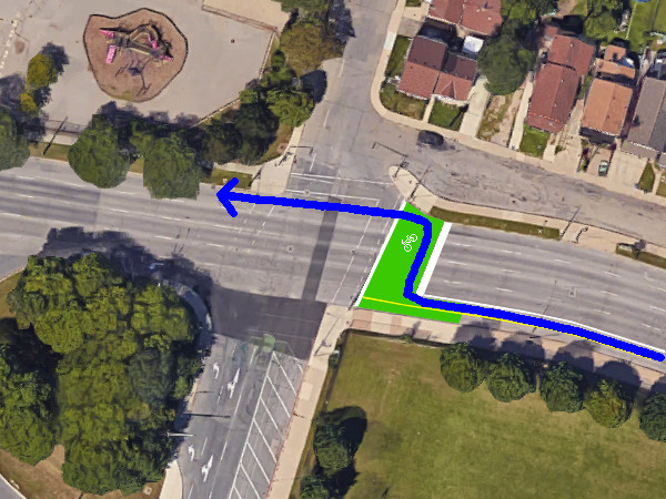 Proposed westbound bicycle route from Cannon to York via bike box (Image Credit: Google Maps)