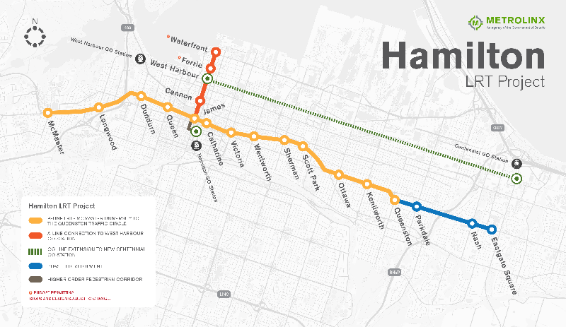 Hamilton LRT map