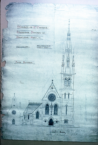 Fig. 4. Hamilton, St Patrick's Roman Catholic Church, façade, presentation drawing.
