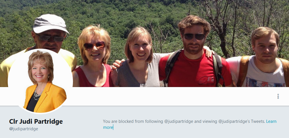 Blocked from Councillor Judi Partridge's twitter feed