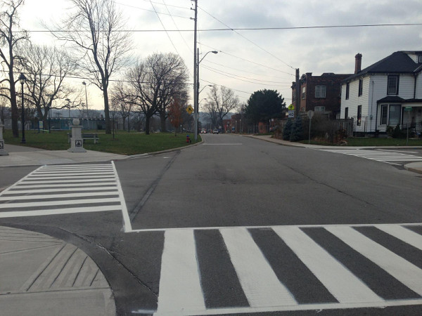 Zebra crossings at Strathcona and Florence