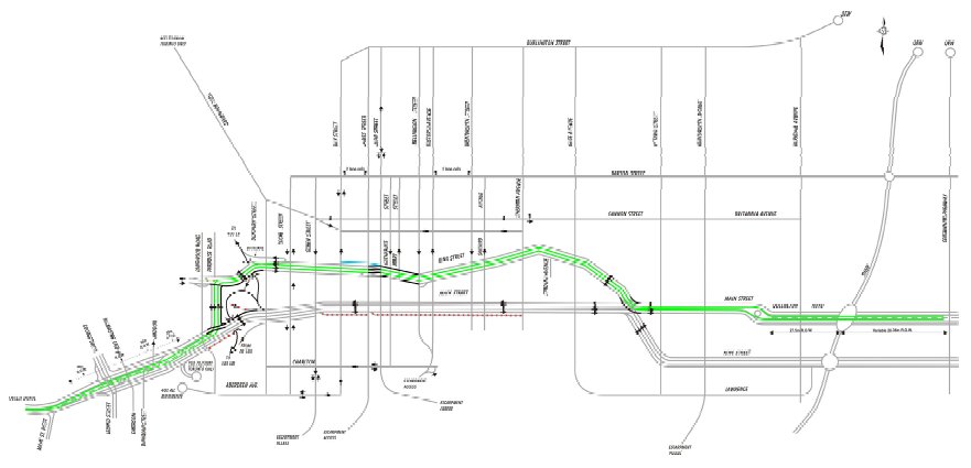 LRT Preferred Route: two-way conversion of Main and King with two-way LRT down the median of King through the downtown.