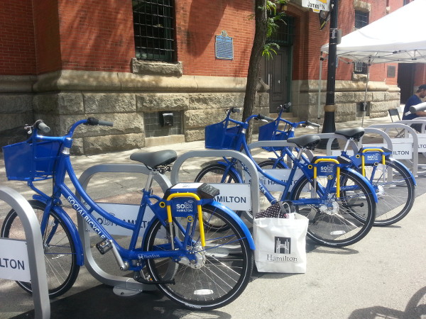 Hamilton Bike Share set up a couple of stations where people could try out the bikes