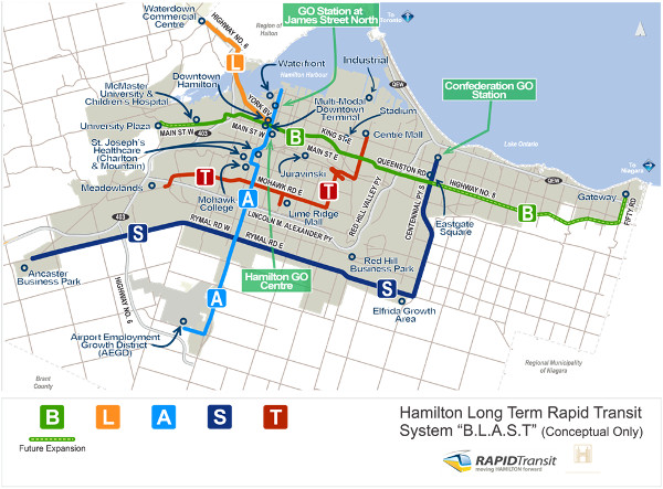 Figure 4: Hamilton's long term rapid transit plan for the 'BLAST' network