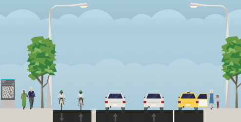 Rendering from staff report on Hunter Street bike lane connection