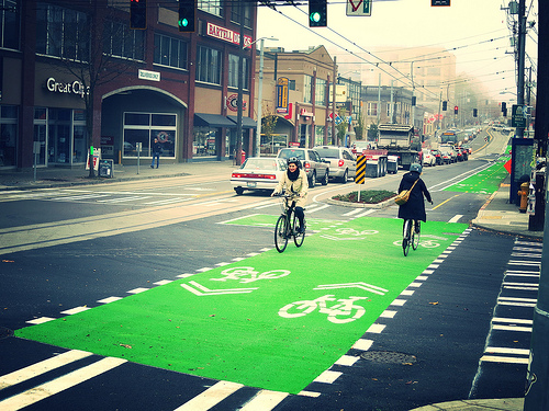 Broadway Protected Bike Lane intersection markings (Image Credit: City of Seattle)