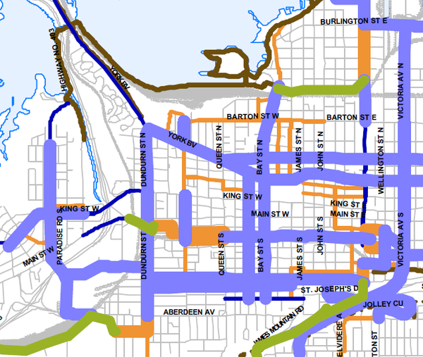 Detail from Shifting Gears 2009 Preferred Cycling Network showing Locke Street bike lanes