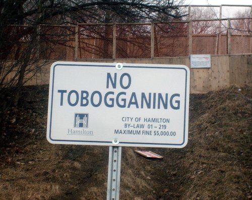 No Tobogganing sign (RTH file photo)
