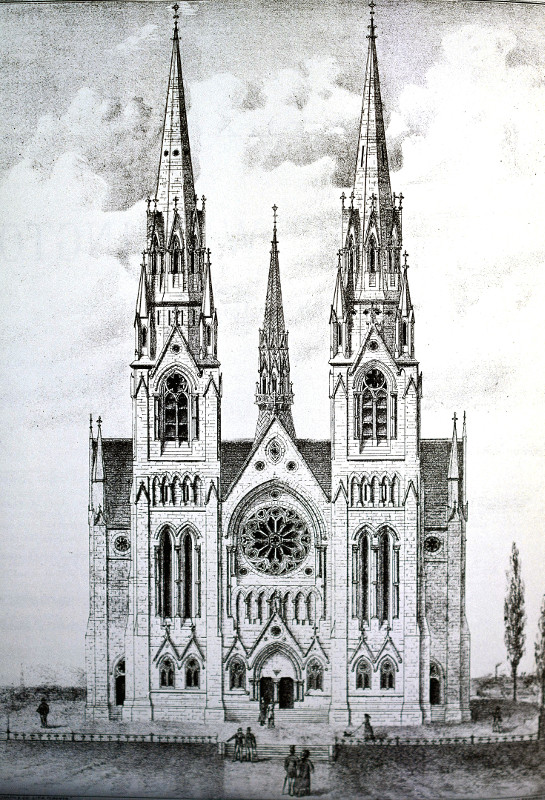 Fig. 3. Guelph, Basilica of Our Lady Immaculate, façade as planned (Historical Atlas of Waterloo and Wellington Counties, 1881).