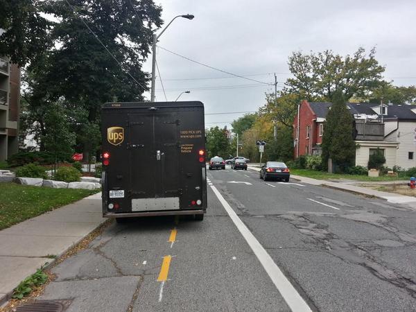 Vehicle blocking unprotected Hunter Street bike lanes (RTH file photo)