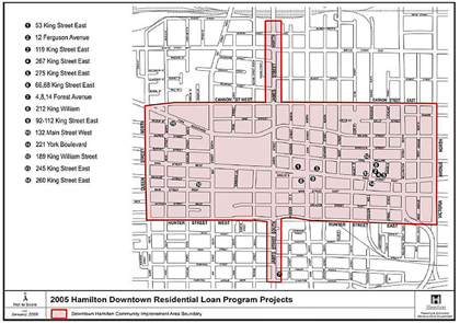 2005 Downtown Residential Loan Program Projects (click on the image to see a larger map in a new window)