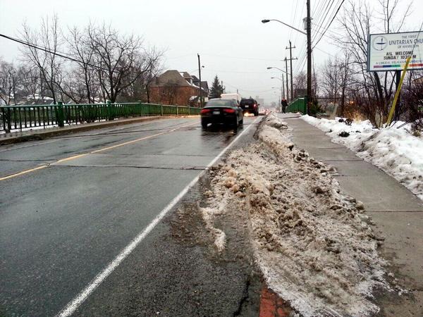 Dundurn Street South bike lanes covered in snow windrows, December 2013 (RTH file photo)