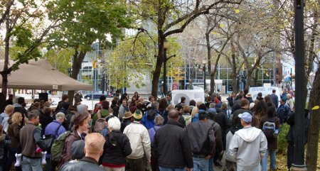 People begin the march to the Federal building