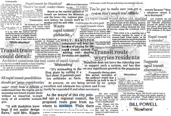 News clippings from previous rapid transit debate