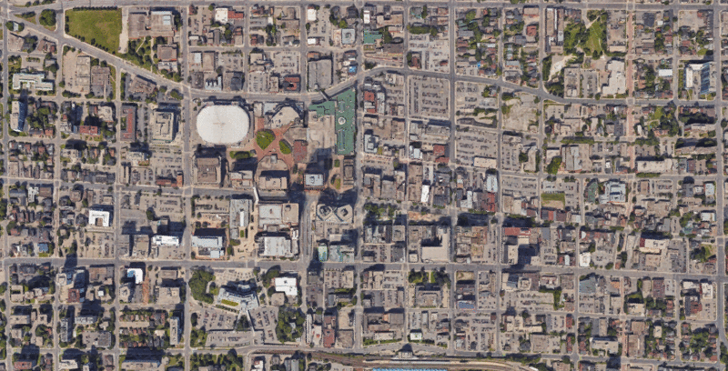 Hamilton downtown core with LRT and vacant properties highlighted