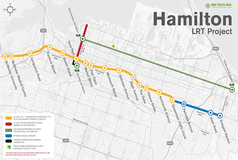 Hamilton LRT/GO expansion map