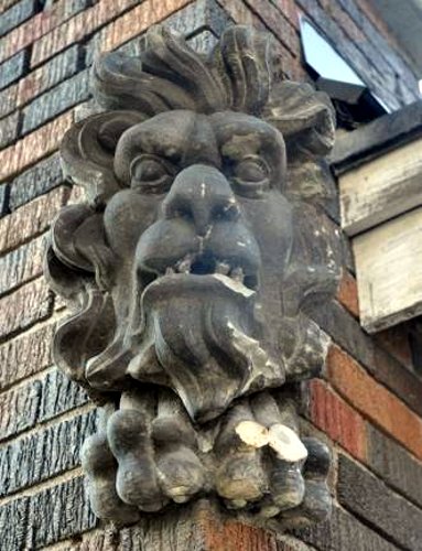 Figure 9. Carved grotesque head, moved from Arkledun (built in the late 1840s) before it was demolished in 1930. The stone is Ohio sandstone. Photo by Nina Chapple.