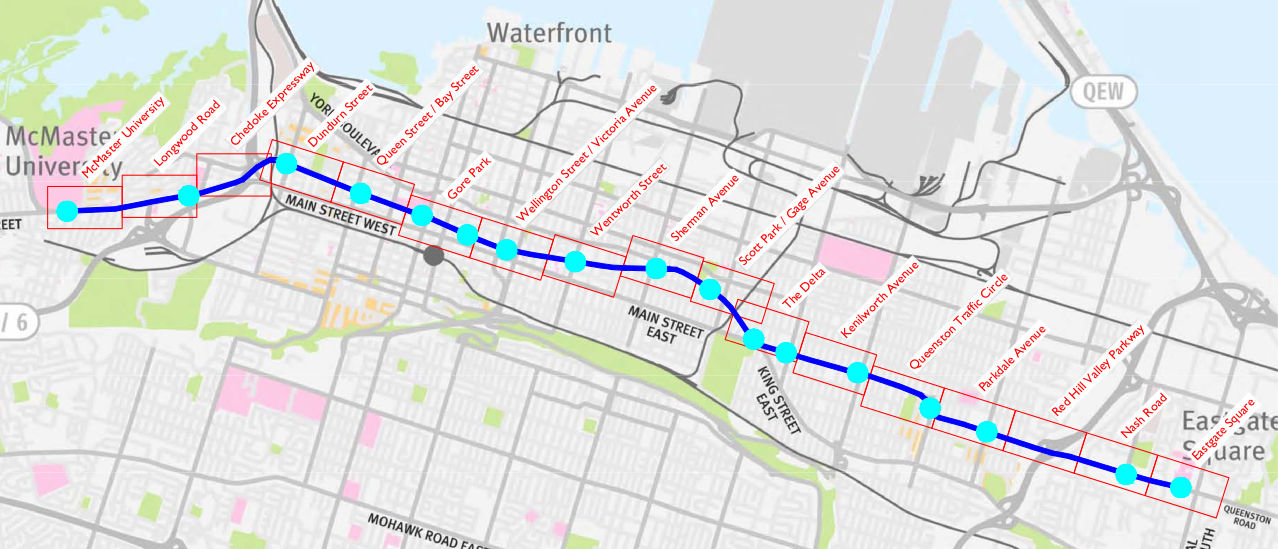 B-Line LRT route map (Source: City of Hamilton)
