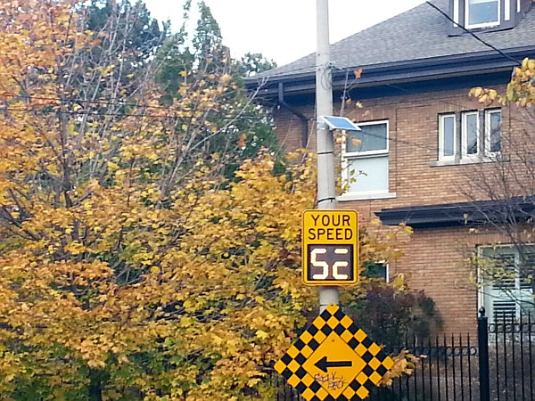 Vehicle going 52 km/h into the bend at the bottom of Beckett Drive