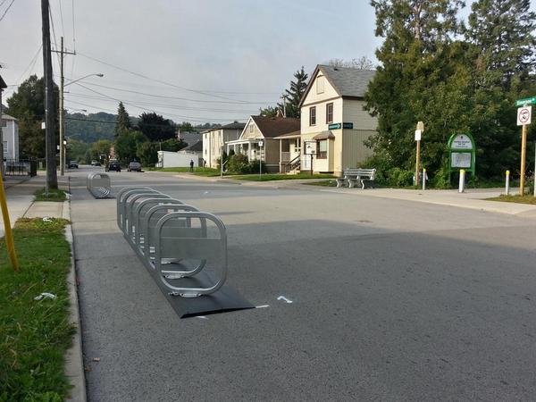 Bike share station on Emerson at the Rail Trail