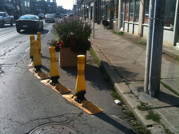 Bollards and planter on Barton Street