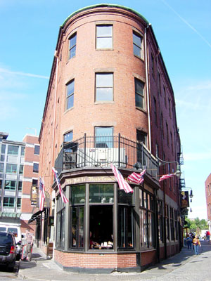 A typical corner: streets in old Boston rarely meet at right angles