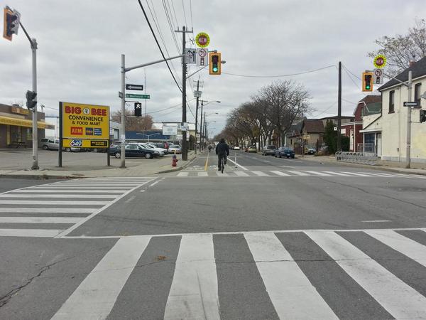 Cannon and Wentworth: the City has not added intersection pavement markings to the cycle track yet