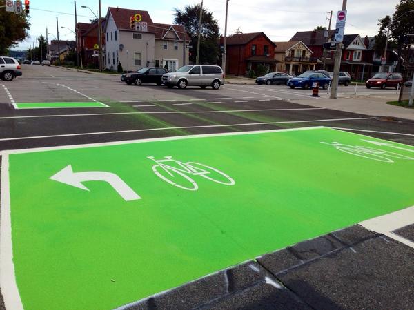 Bike box on Hess Street to connect with Cannon Cycle Track (Image Credit: Jason Leach)