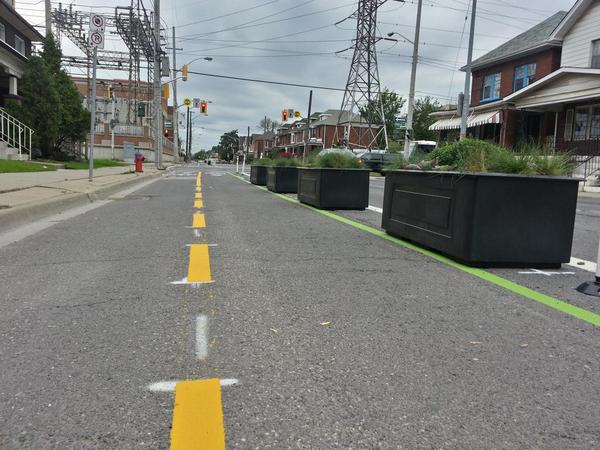 Planter boxes protecting the Cannon Cycle Track