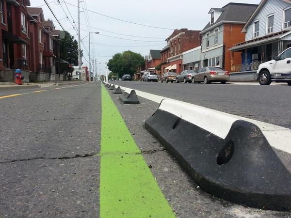 Hard rubber curbing on the Cannon Cycle Track west of Victoria