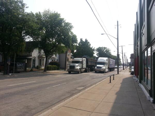 Transport trucks barrel down Cannon Stret (RTH file photo)