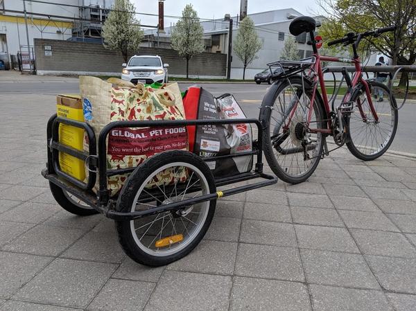 Bike with cargo trailer outside Main West Fortinos