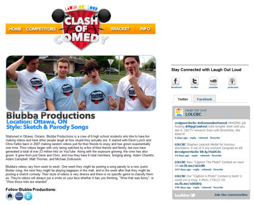 CBC: Blubba Productions (Image Source: http://www.cbc.ca/laughoutloud/clash/competitors/blubba-productions.html, retrieved April 16, 2012)