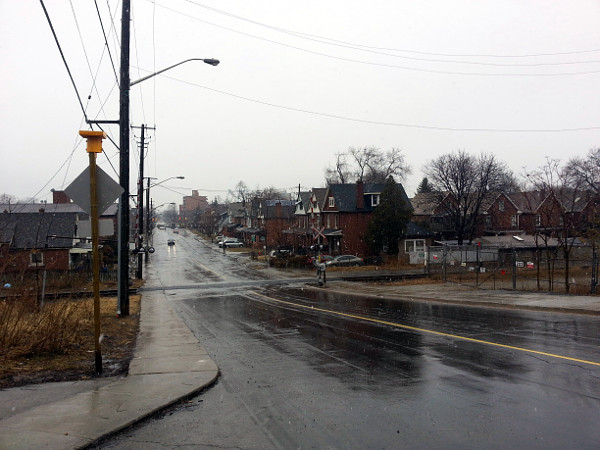 Looking north on Wentworth from the Rail Trail to the train tracks and Cumberland
