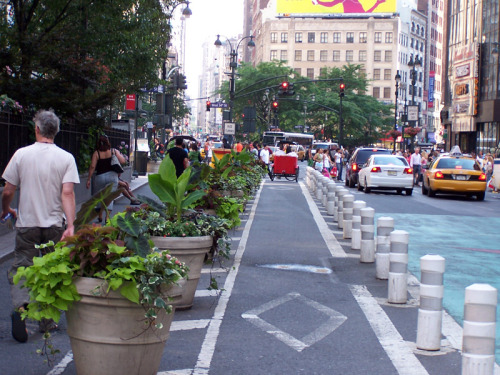 Protected bike lane in New York (Image Credit: Kelsey Cruz)