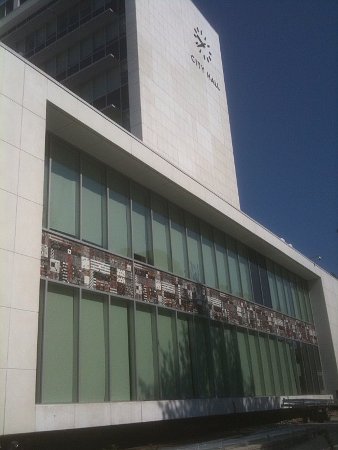 West side view: tiles and clock