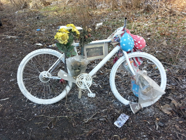 Ghost bike for Jay Keddy, killed on the Claremont Access on December 3, 2015
