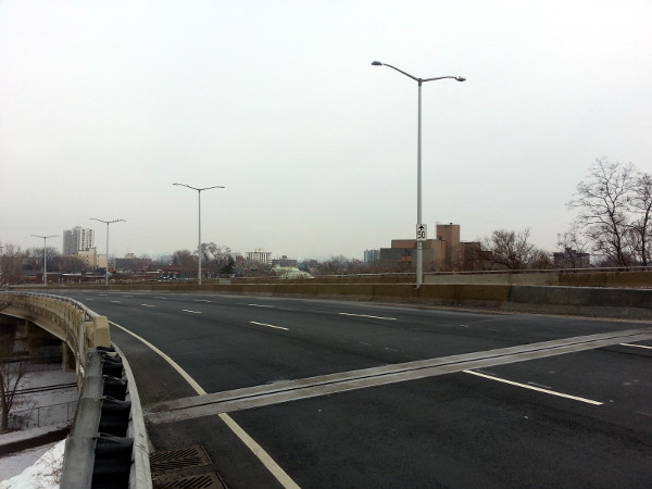 Looking down the upbound Claremont Access, the left lane would be the protected lane