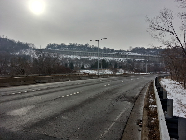 Looking up the upbound Claremont Access, the right lane would be the protected lane