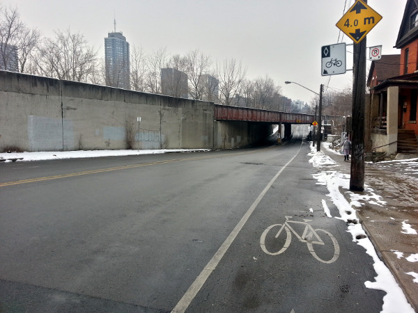 Young is two-way with bike lanes from west of Wellington to Ferguson