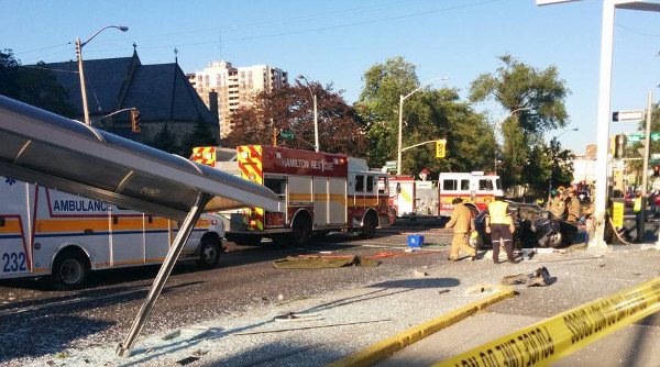 A bicycle did not destroy this bus shelter on Main Street East (RTH file photo)