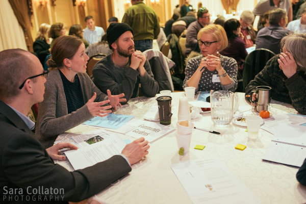 Small-Group Discussion at HCLT Public Launch at LIUNA Station, April 2, 2014 (Image Credit: Sara Collaton Photography)