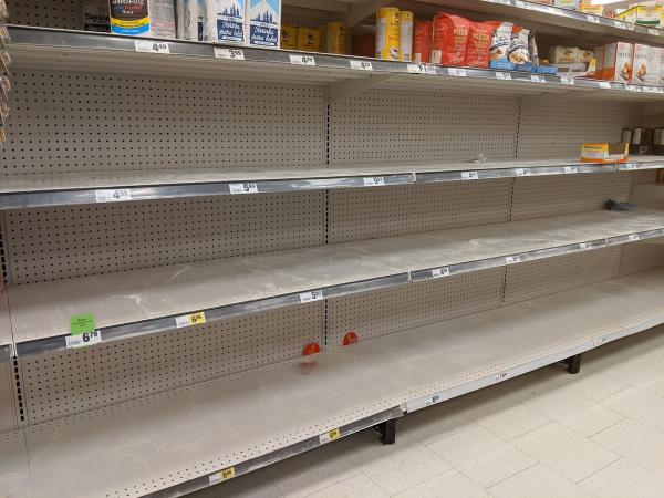 Flour aisle at a Hamilton grocery store