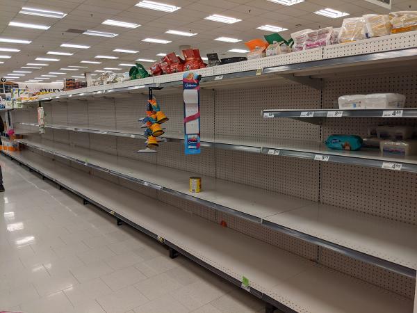 Toilet paper aisle at a Hamilton grocery store