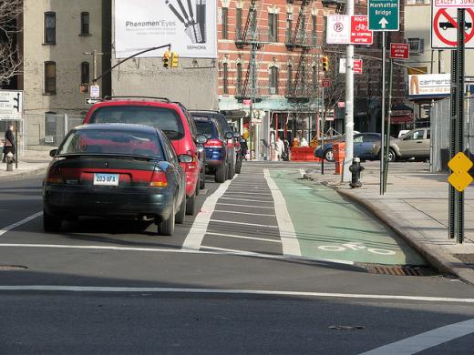 Buffered, green-painted bike lane in New York City (Image Credit: CycleTO)